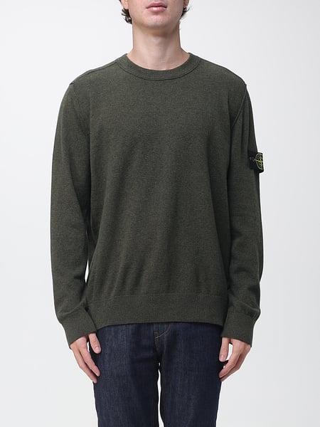 Maglia girocollo Stone Island in lana vergine con patch logo Compass