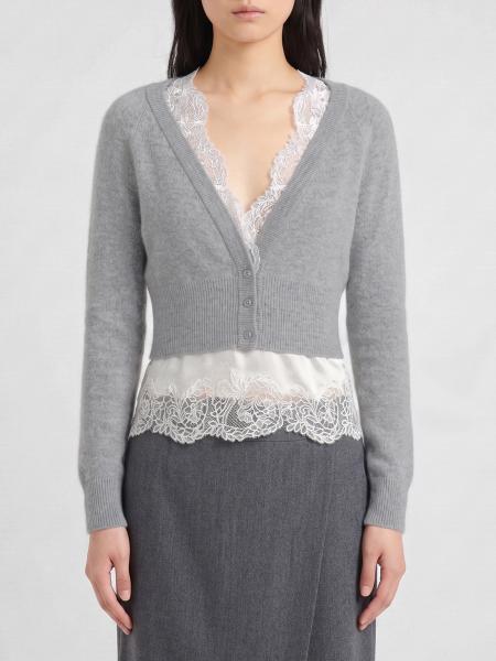 Ermanno Scervino Pure Cashmere Cardigan with Lace and Ruffled Hem