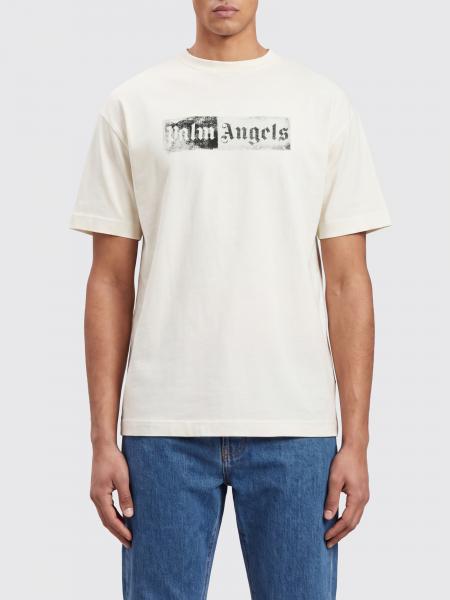 Crewneck Cotton T-shirt Palm Angels with Printed Logo and Dropped Shoulders