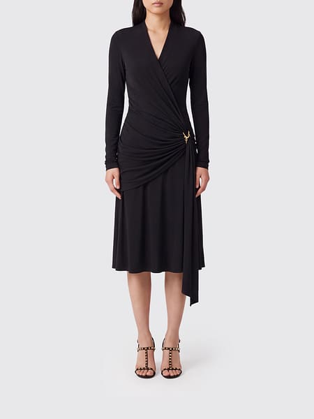 Ferragamo Asymmetric Draped V-Neck Viscose Midi Dress