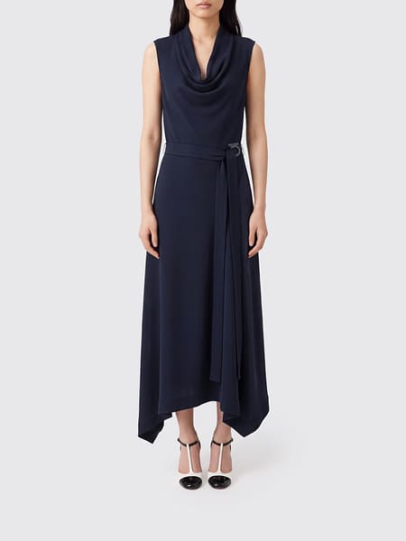 Ferragamo Sleeveless Asymmetric Draped Satin Midi Dress