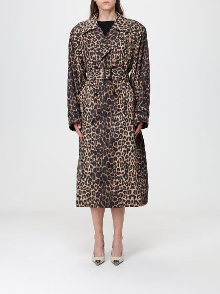 Saint Laurent Animal Print Double-Breasted Trench Coat with Belt
