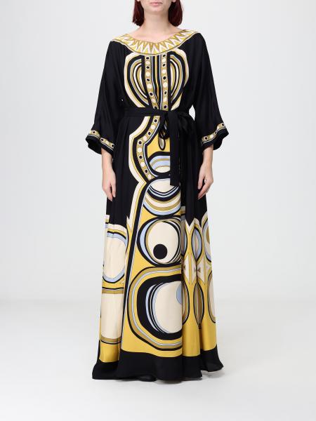 La DoubleJ Ethnic Print Silk Long Evening Gown with a Tie-Waist Belt