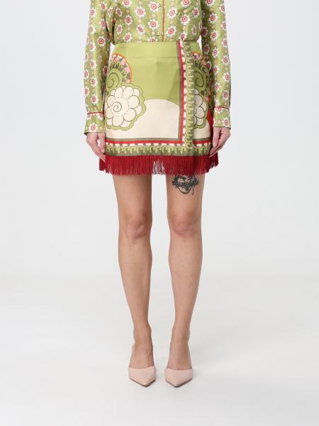 La DoubleJ Foulard Floral Embroidered Silk Mini Skirt with Fringes