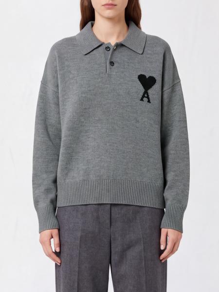 Langärmeliges Strick-Poloshirt Ami Paris aus Baumwolle mit Ami de Coeur-Logo