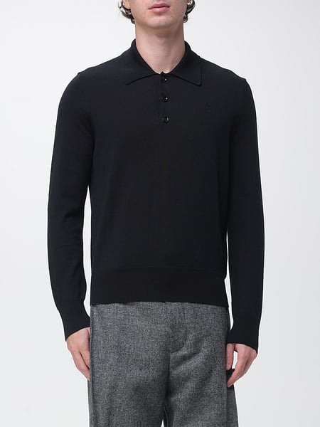 Ami Paris Long-Sleeved Pure Wool Knitted Polo Shirt with Tone-on-Tone Logo