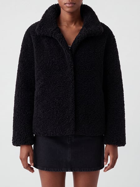 Herno Cropped Faux-Fur Jacket with High Neck and Concealed Fastening