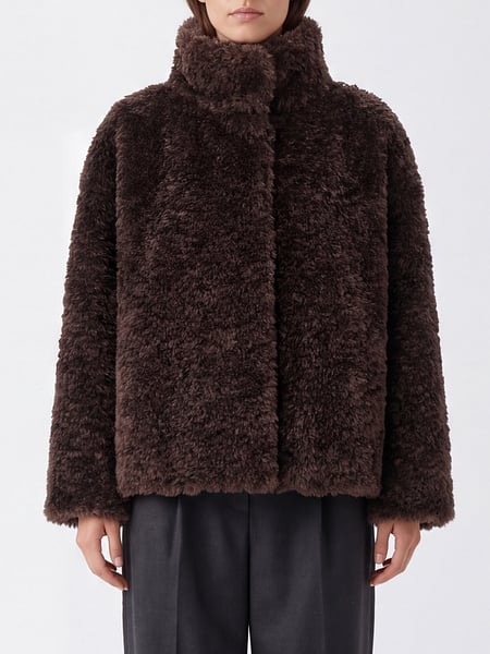 Herno Cropped-Jacke aus Webpelz mit Stehkragen und verdecktem Verschluss