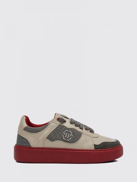 Bicolour Leather and Suede Low-Top Trainers with Hexagon Logo Philipp Plein