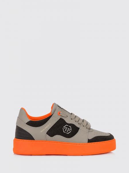 Bicolour Leather and Suede Low-Top Trainers with Hexagon Logo Philipp Plein