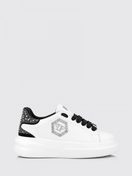 Philipp Plein Leather Chunky Sneakers with Hexagon Logo and Rhinestones
