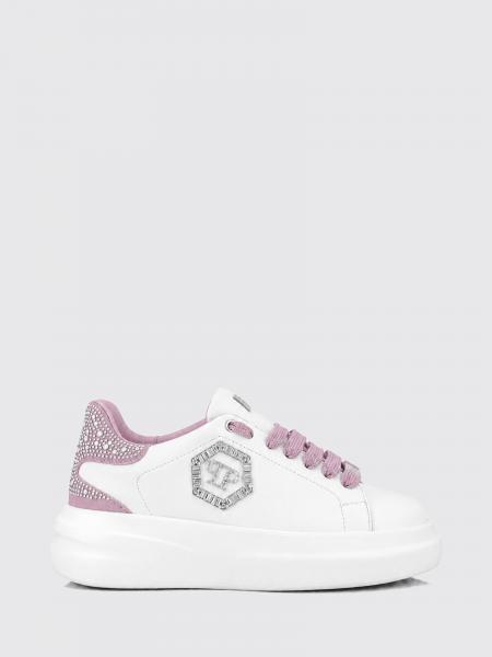 Philipp Plein Leather Chunky Sneakers with Hexagon Logo and Rhinestones