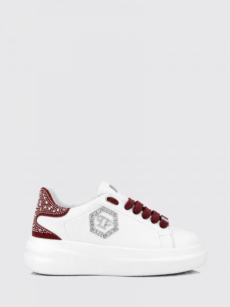 Philipp Plein Leather Chunky Sneakers with Hexagon Logo and Rhinestones
