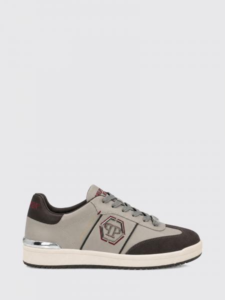 Philipp Plein Retro Hustle Leather Sneakers with Hexagon Logo