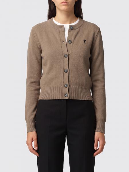 Ami Paris Crewneck Cardigan in Pure Merino Wool with Embroidered Logo
