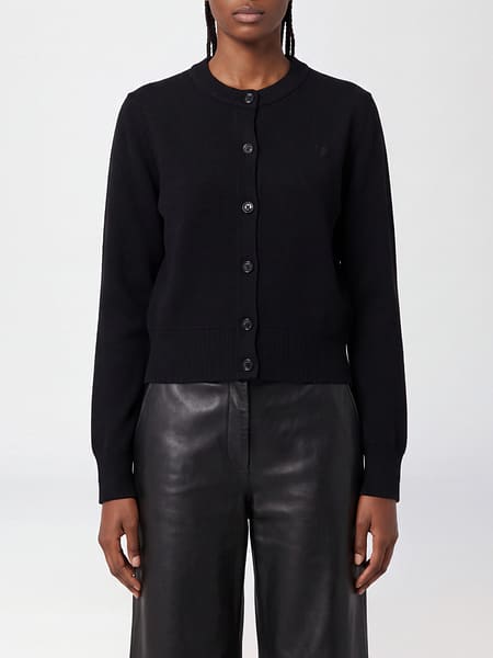 Ami Paris Crewneck Cardigan in Pure Merino Wool with Embroidered Logo