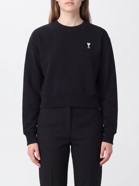 Ami Paris Crewneck Sweatshirt in Cotton Blend with Embroidered Logo and Dropped Shoulders