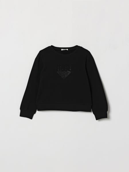 Liu Jo Girl's Cotton Sweatshirt with Rhinestone Logo and Elasticated Hem