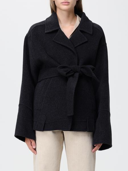 KHAITE Short Wool Robe Coat with Waist Belt and Dropped Shoulders