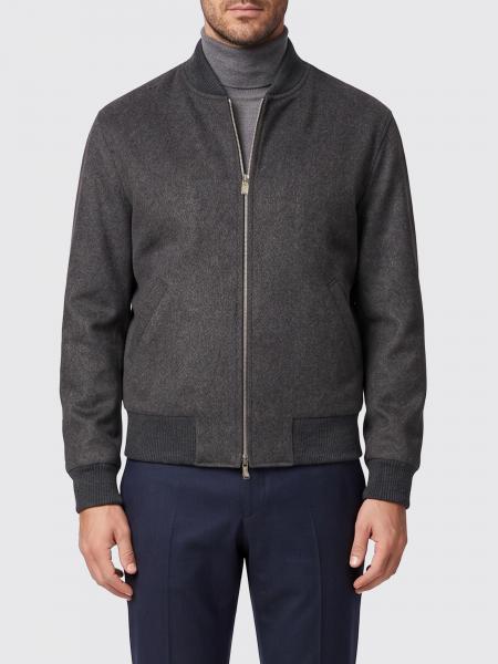 Lardini Pure Virgin Wool Bomber Jacket with Ribbed Collar and Trims