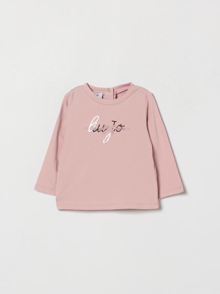Liu Jo Girl's Long-Sleeved Cotton T-Shirt with Laminated Logo and Rhinestones