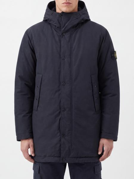 Stone Island Short Parka in Recycled Technical Fabric with Hood and Logo
