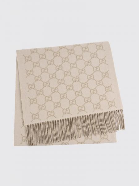GUCCI GG Monogram Pure Cashmere Scarf with Fringed Edges