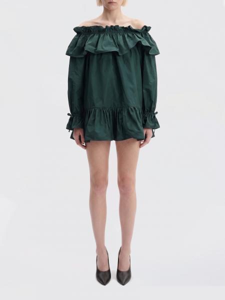 A-Line Mini Dress Saint Laurent in Embroidered Cotton Poplin with Ruffles