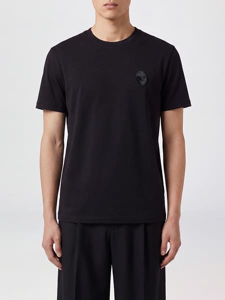 Camiseta Versace de algodón elástico con parche del logo Medusa tono sobre tono