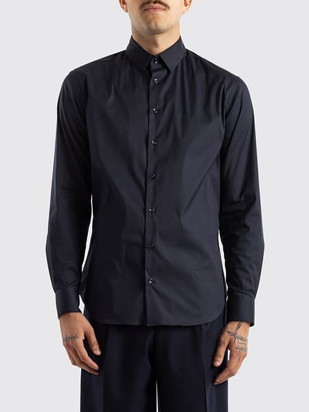 Giorgio Armani Slim Fit Cotton-Blend Shirt with French Collar and Concealed Placket