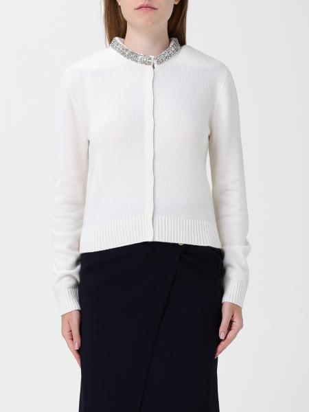 Cardigan Pinko en mélange de laine à col rond avec applications de cristaux