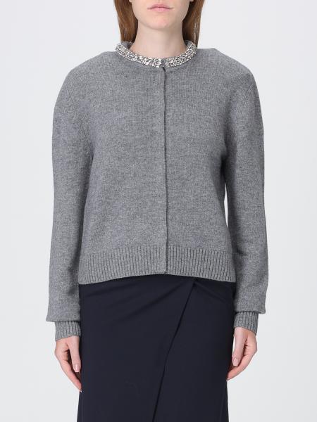 Cardigan Pinko en mélange de laine à col rond avec applications de cristaux