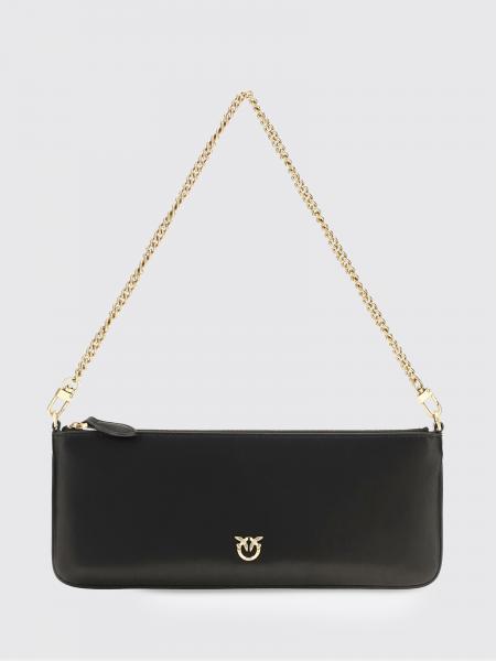 Horizontal Flat Leather Shoulder Bag Pinko with Love Birds Logo