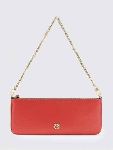 Horizontal Flat Leather Shoulder Bag Pinko with Love Birds Logo