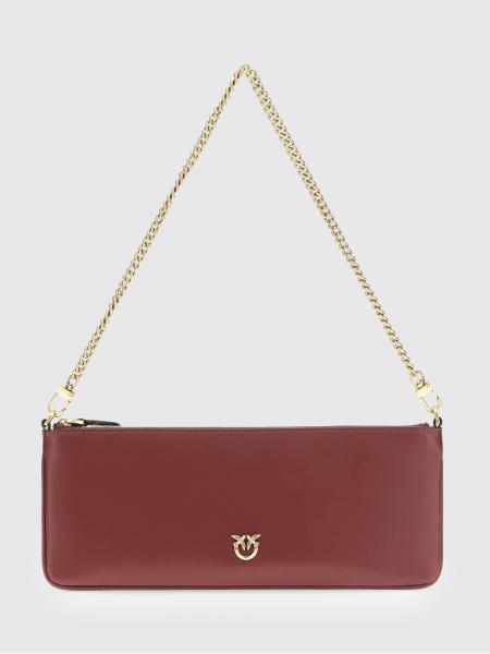 Horizontal Flat Leather Shoulder Bag Pinko with Love Birds Logo