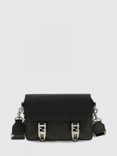 Hammered Leather Crossbody Bag Fendi with FF Monogram and Buckle Closure