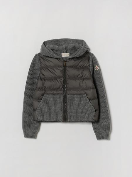 Boy's Hooded Padded Cardigan Moncler with Quilted Nylon Panel