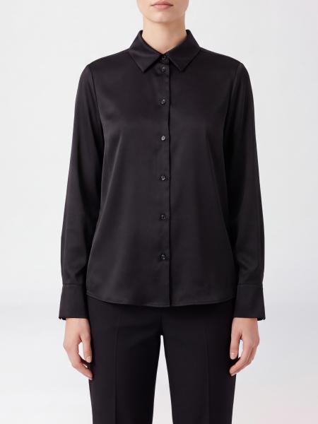 MM Max Mara Long-Sleeved Stretch-Silk Satin Shirt with Classic Collar