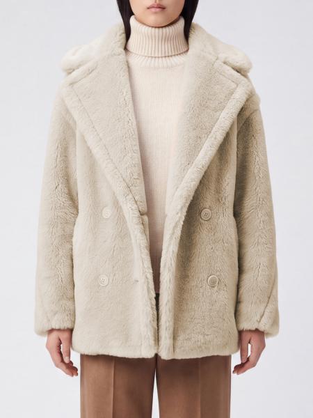 Short Double-Breasted Faux-Fur Effect Coat Max Mara in a Wool Blend