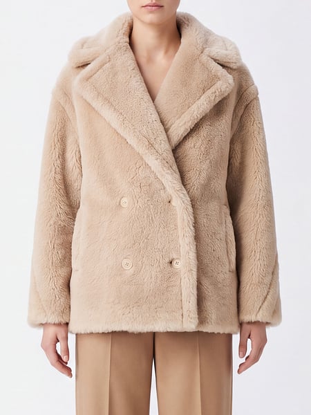 MAX MARA 숏 더블 브레스티드 인조 퍼 효과 울 혼방 코트
