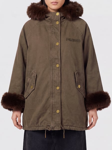 Pinko Cropped Cotton Parka with Hood and Fur Details