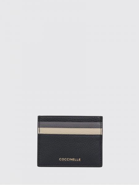 Coccinelle Flat Grained Leather Card Holder with Multicolor Stripe Pattern