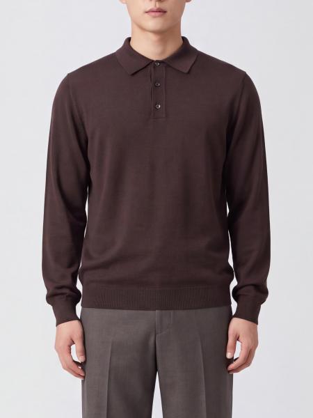 Zanone Long-Sleeved Knit Wool Polo with Three-Button Placket