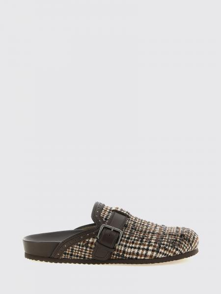 Mules Brunello Cucinelli aus Tartan-Wolle mit Paillettenstickerei und Riemen