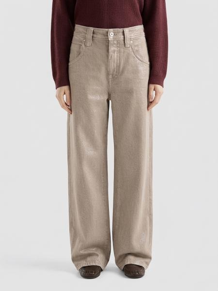 High-Rise Wide-Leg Jeans Brunello Cucinelli in Lurex Denim with Monili