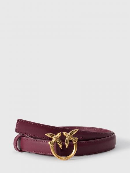 Love Birds Pinko Calfskin Leather Belt with Metal Monogram Buckle