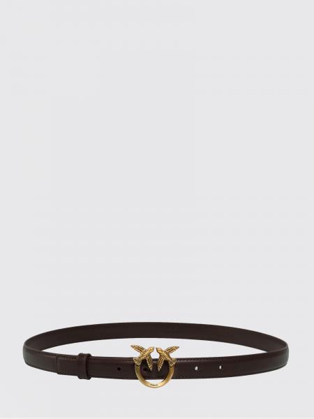 Love Birds Pinko Calfskin Leather Belt with Metal Monogram Buckle