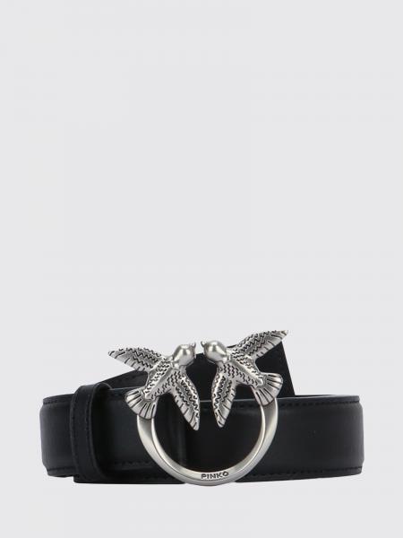 Love Birds Pinko Calfskin Leather Belt with Metal Monogram Buckle