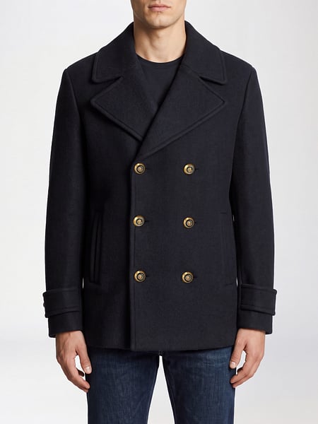 Balmain Double-Breasted Virgin Wool Blend Caban Coat with Classic Lapels