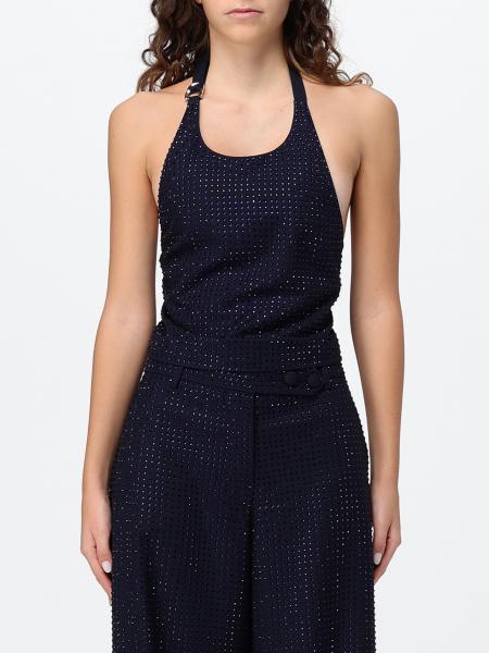 Top cropped Pinko in crêpe con scollo all'americana e applicazione di strass